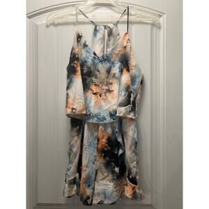Tyche Women’s Sleeveless‎ Watercolor Summer V-Neck Romper Size M Multicolor
